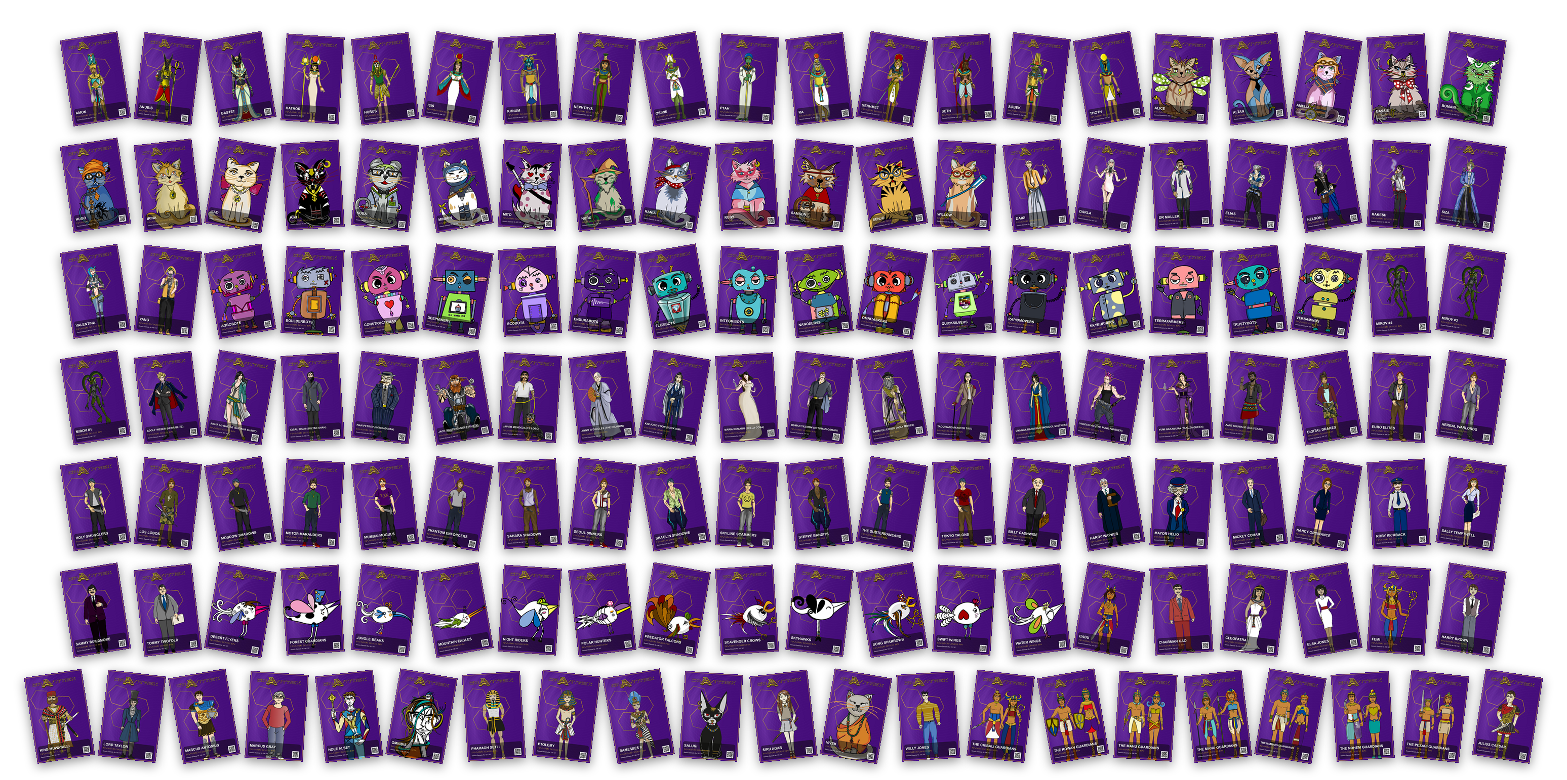 All 141 Founders Genesis Box character cards, laid out faction by faction