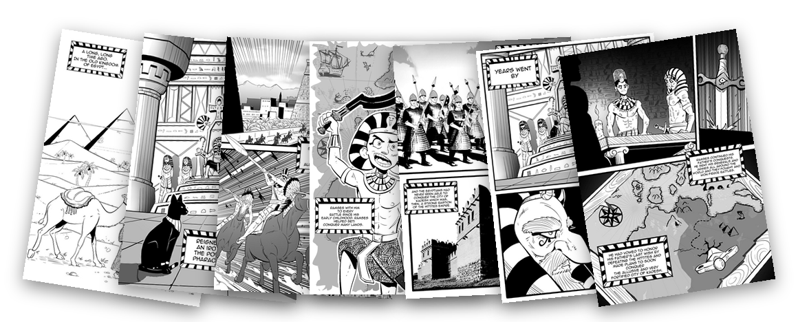Pages from the unreleased Battle of Kadesh manga booklet