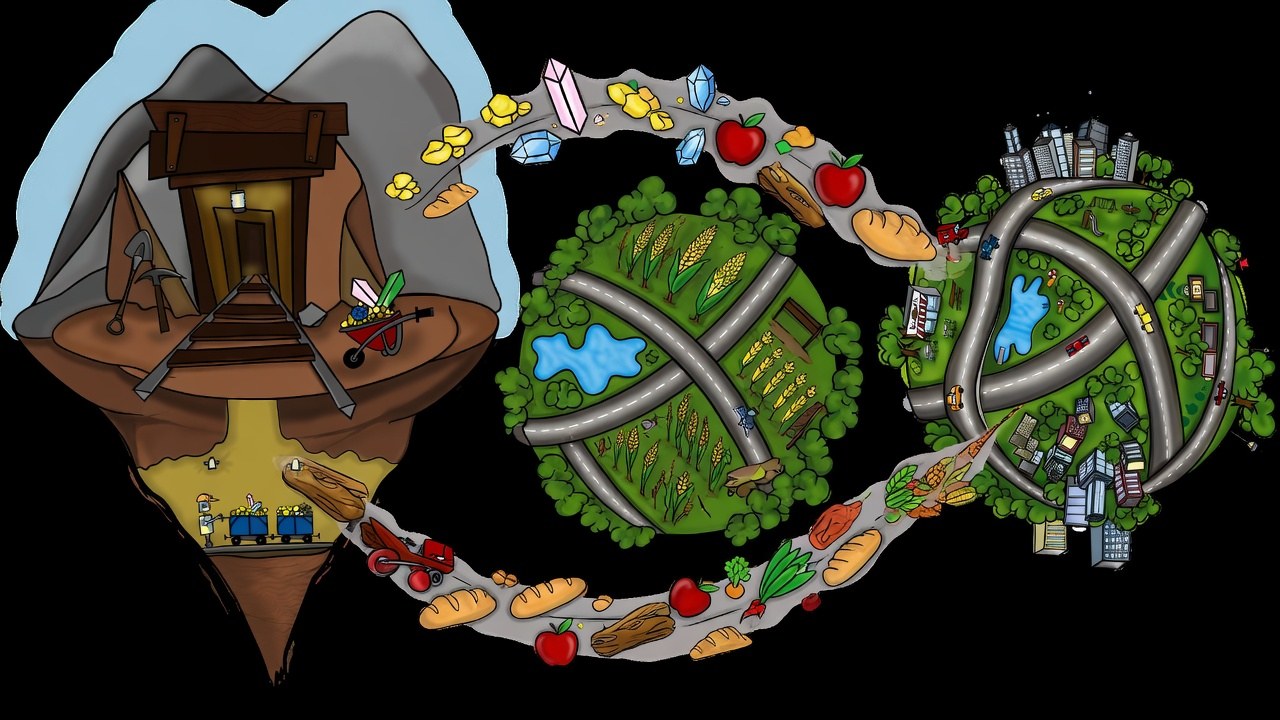 Mines and farms feed the city