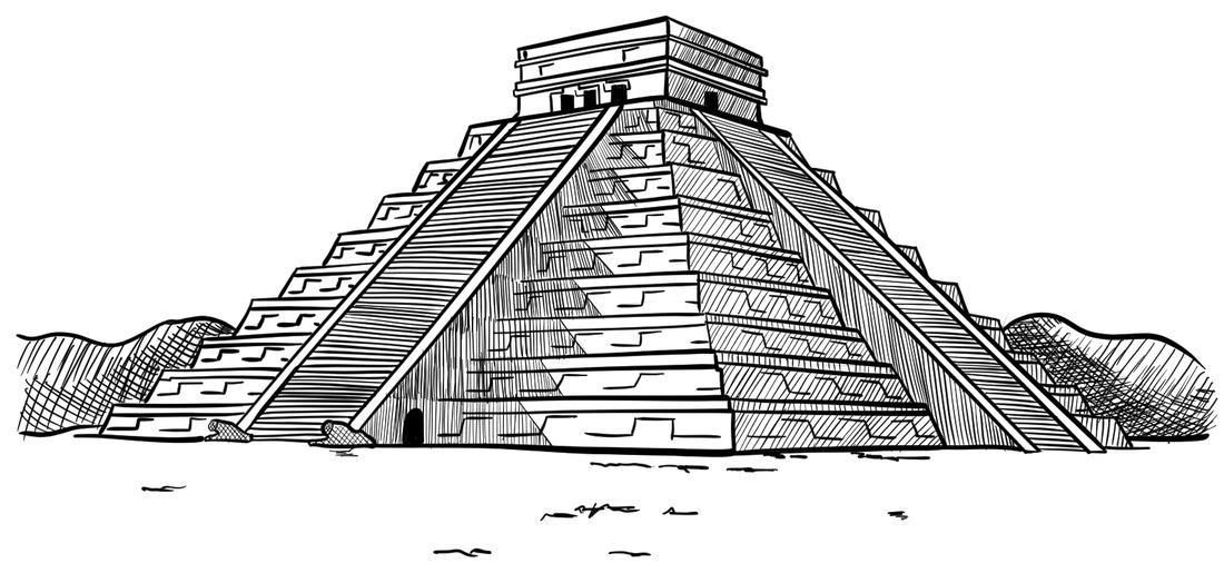 Original hand-drawn design of Chichen Itza