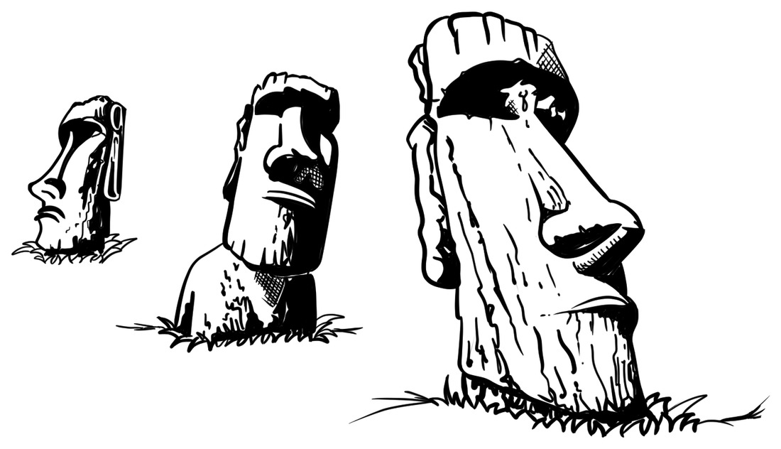 Original hand-drawn design of Easter Island Moais
